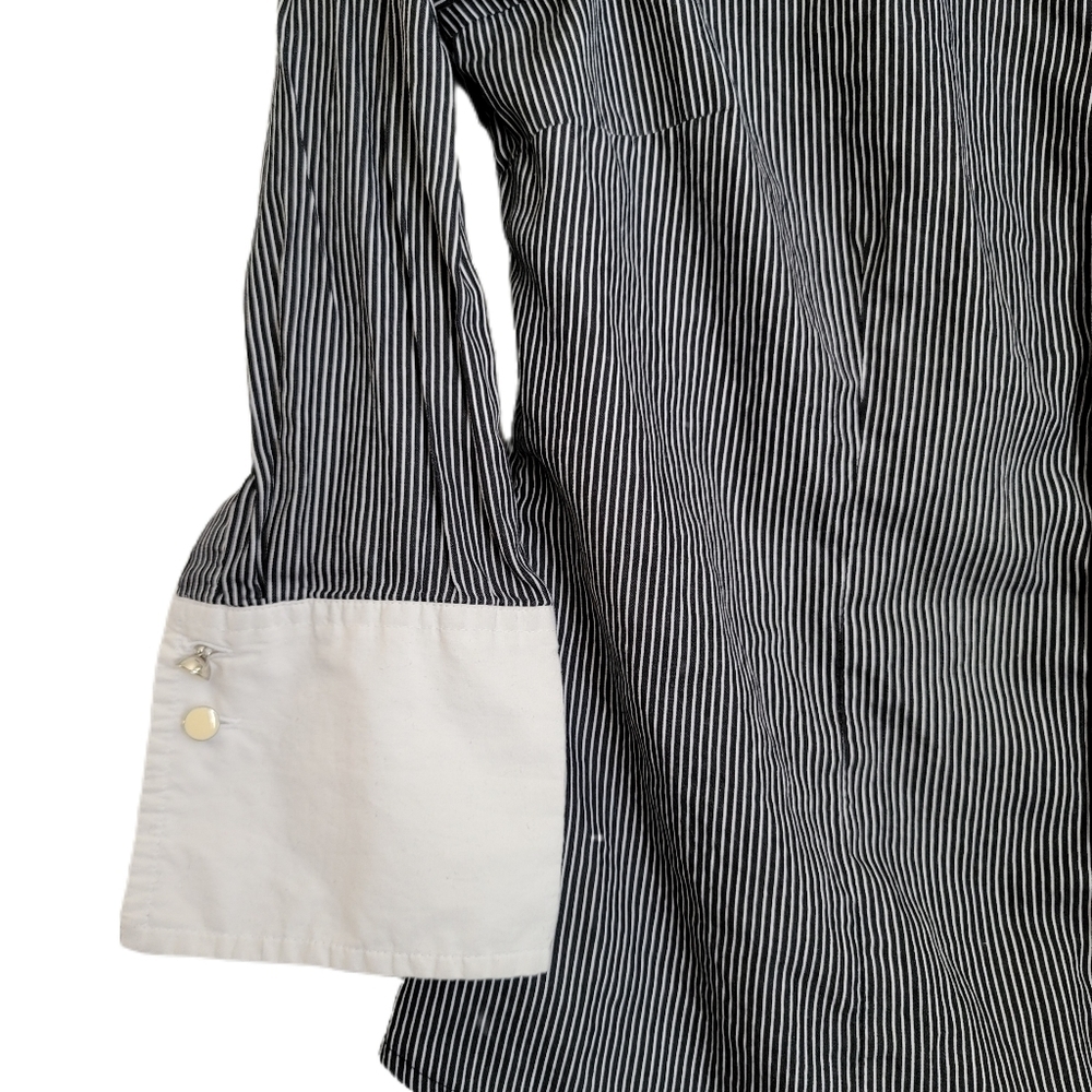 Talbots Top M Medium Stripe Button Up Black 3/4 Sleeve - Picture 5 of 8